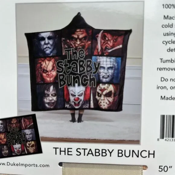 ๐ Regal Comfort Wearable Throw Blanket The Stabby Bunch Horror Theme 50โ x 60โ - Picture 3 of 3